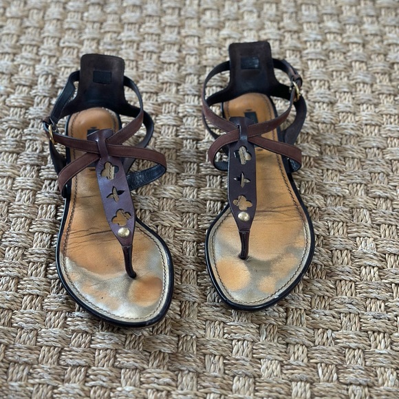 COPY - Louis Vuitton Brown Leather Sandals 37.5 RARE - Picture 1 of 7